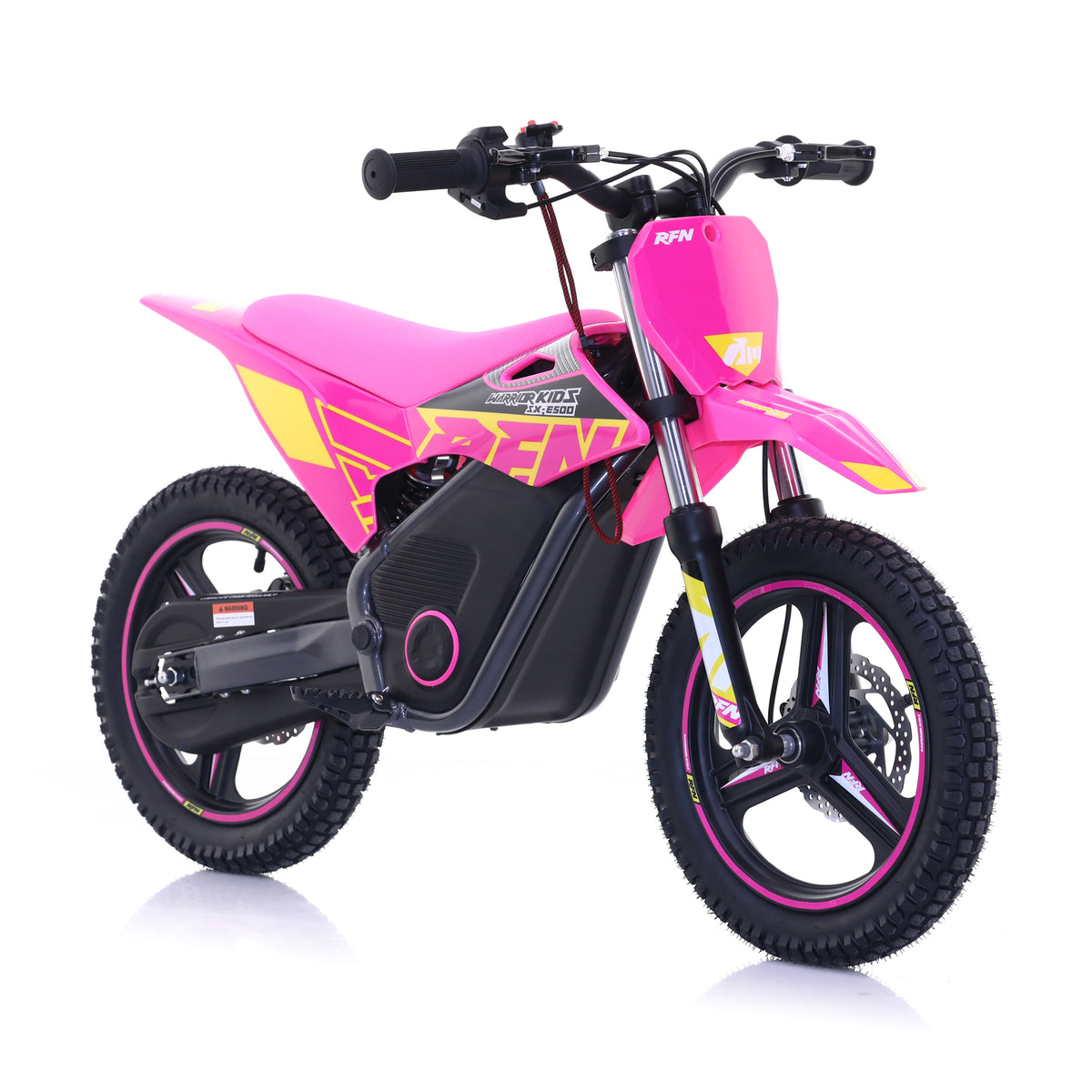 RFN Warrior SX-E500 Kids Electric MX Motocross Bike 14" Wheel - Pink/Yellow
