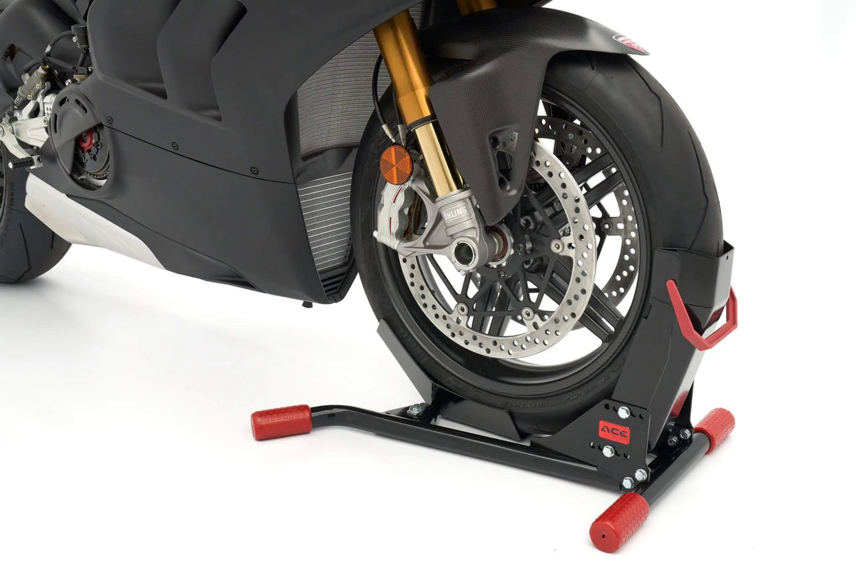 AceBikes Steadystand Front Wheel Motorcycle Stand Support - Black - Beedspeed