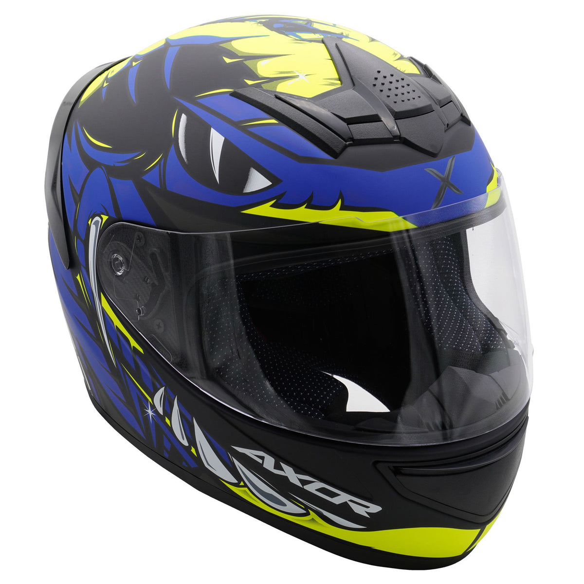 Axor Rage Full Face Motorcycle Motorbike Helmet - Python Blue Yellow Black Matt