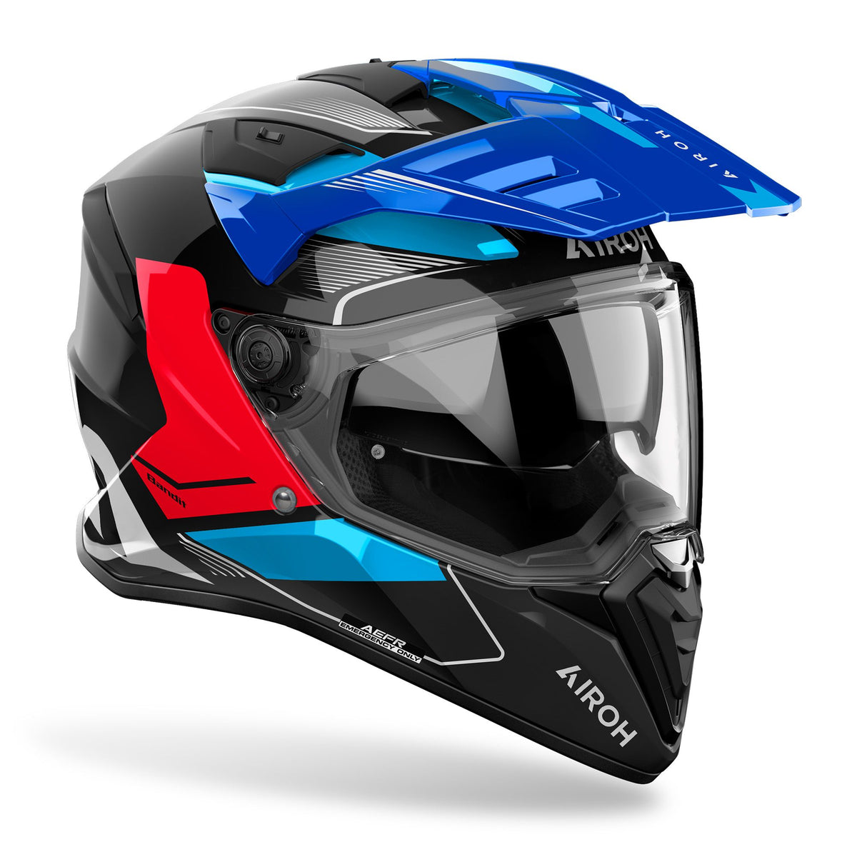 Airoh Bandit 2 in 1 Adventure Motorcycle Motorbike Helmet - Tune Blue Red Gloss ECE 2206