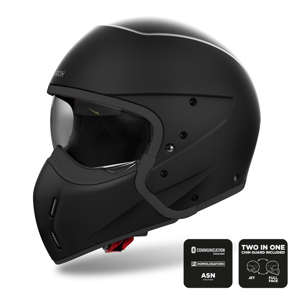 Airoh J-110 Convertible Moto Motorcycle Motorbike Helmet - Black Matt ECE 2206