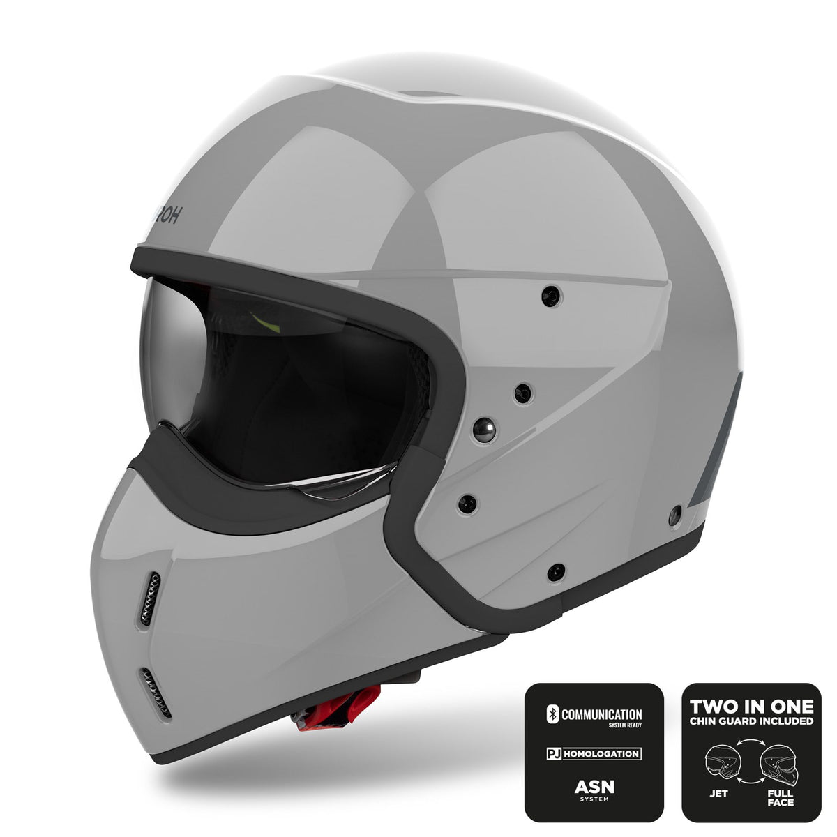 Airoh J-110 Convertible Moto Motorcycle Motorbike Helmet - Gloss Cement Grey ECE 2206