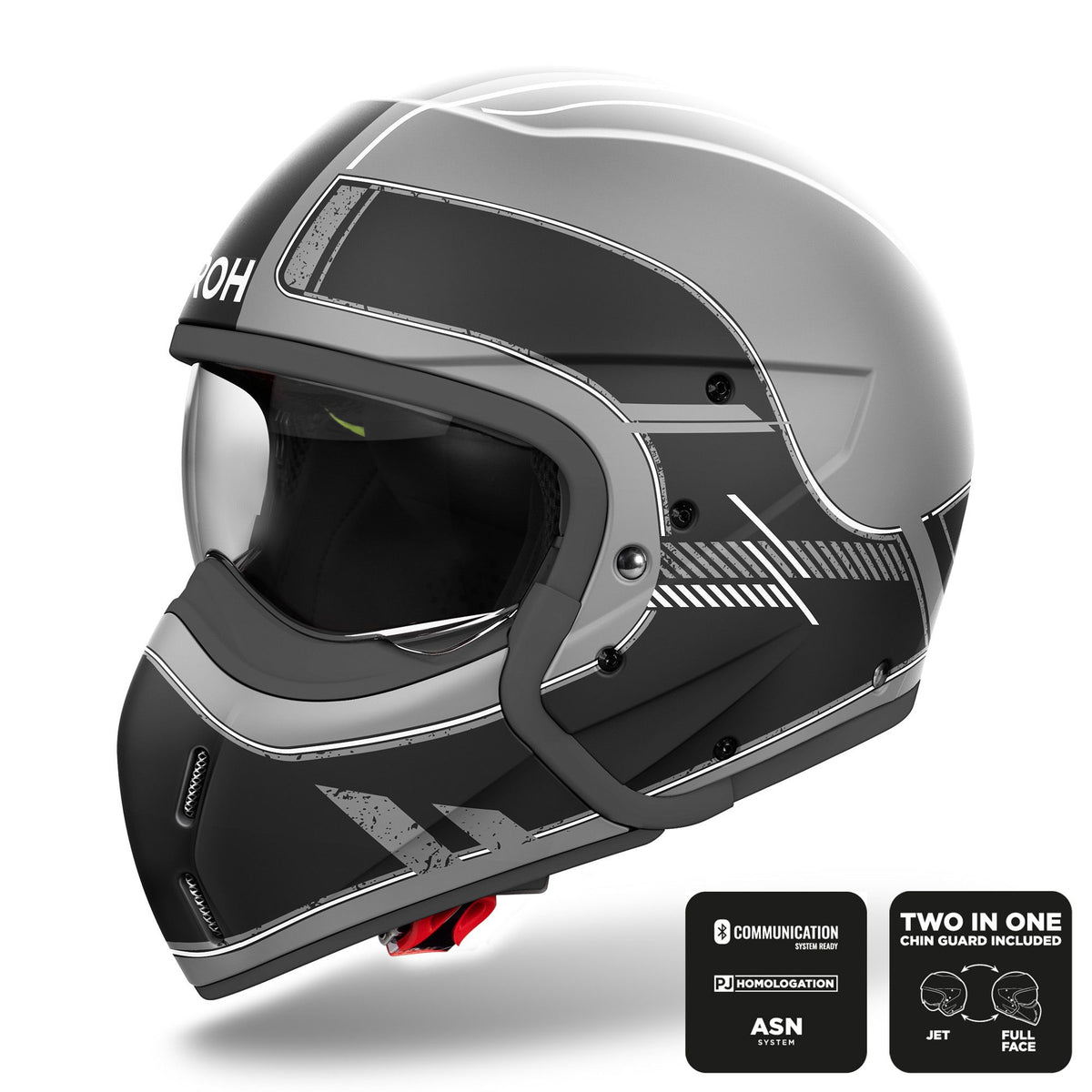 Airoh J-110 Convertible Moto Motorcycle Motorbike Helmet - Raster Black Matt ECE 2206