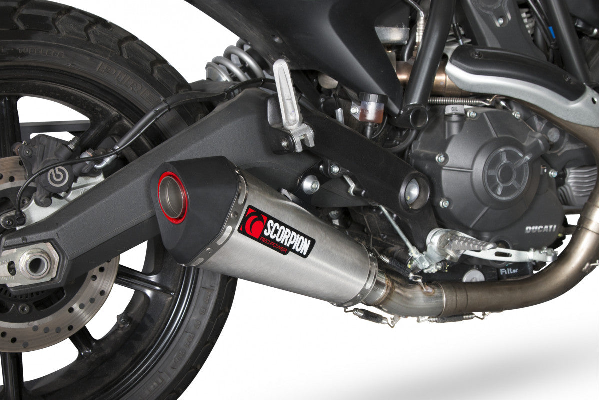 Ducati Scrambler (2015–2022) Scorpion Exhaust Serket Slip-On – Brushed Stainless