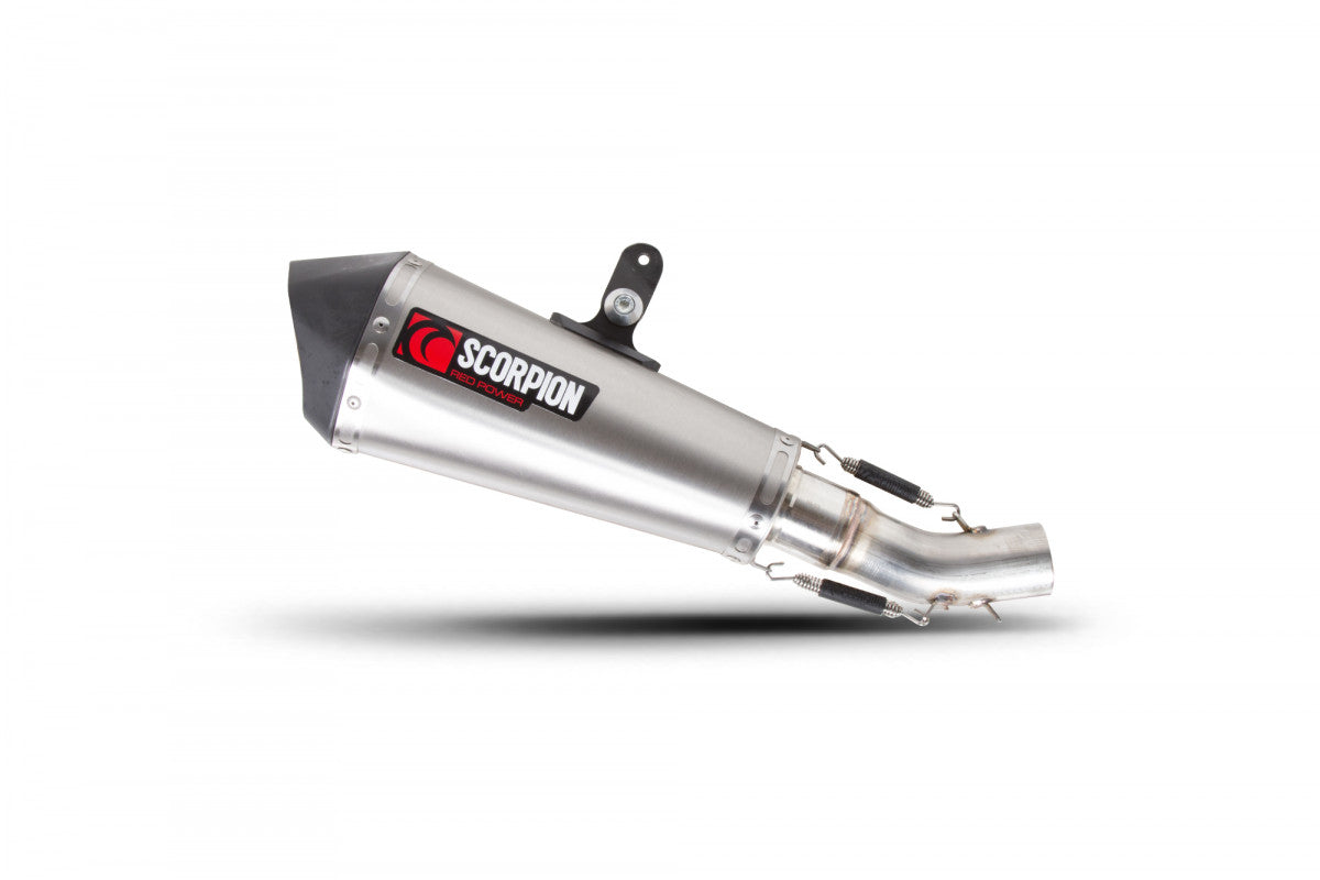 Ducati Scrambler (2015–2022) Scorpion Exhaust Serket Slip-On – Brushed Stainless