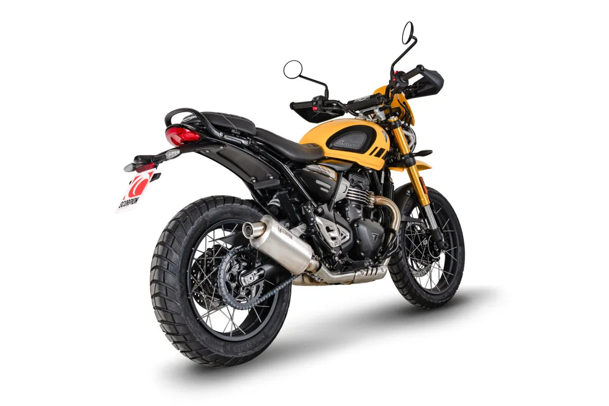 Triumph Scrambler 400 X & XC (2024-2026) SCORPION Exhaust Factory Oval Slip-on – Brushed Stainless Steel