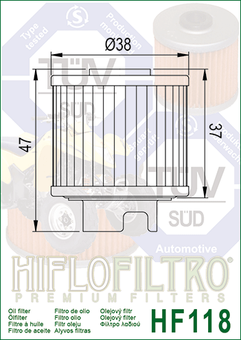 Hiflo Premuim Motorcycle Oil Filter HF118 Replaces Honda 15412-HB6-003