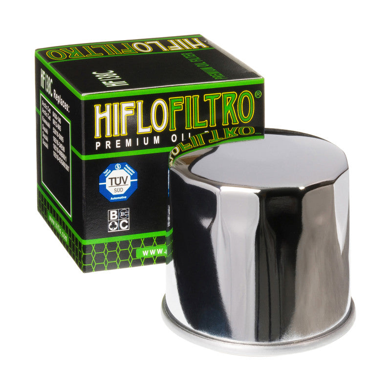 Hiflo Premium Motorcycle Oil Filter HF138C Replaces Aprilia 857187 - Chrome
