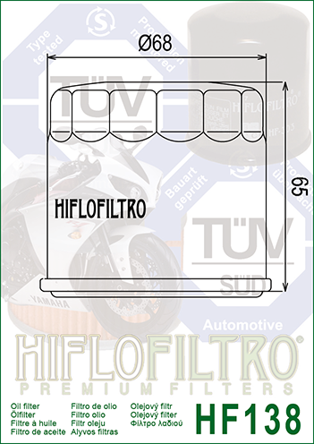Hiflo Premium Motorcycle Oil Filter HF138 Replaces Aprilia 857187