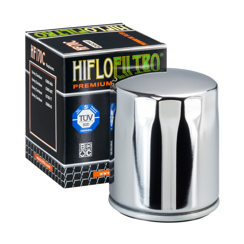 Hiflo Premium Motorcycle Oil Filter HF170C Replaces Harley 63796-77 - Chrome
