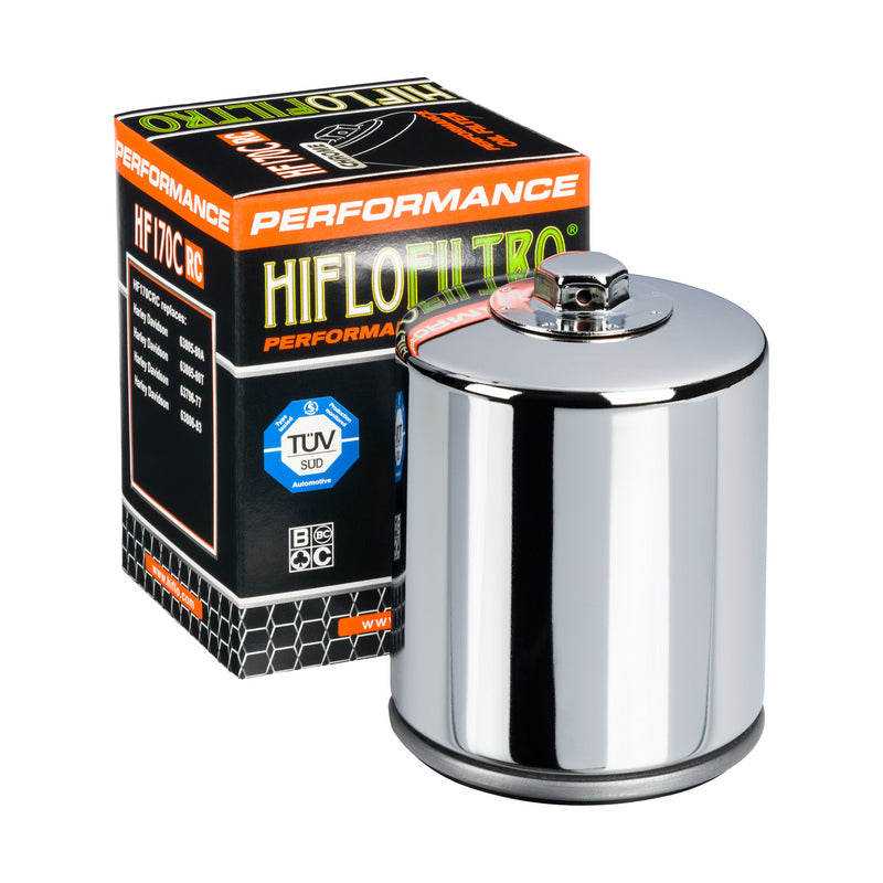 Hiflo Racing Motorcycle Oil Filter HF170CRC Replaces Harley 63796-77 - Chrome