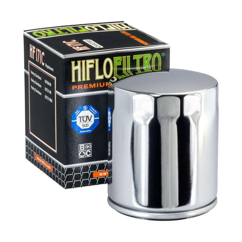 Hiflo Premium Motorcycle Oil Filter HF171C Replaces Harley 62700296 - Chrome