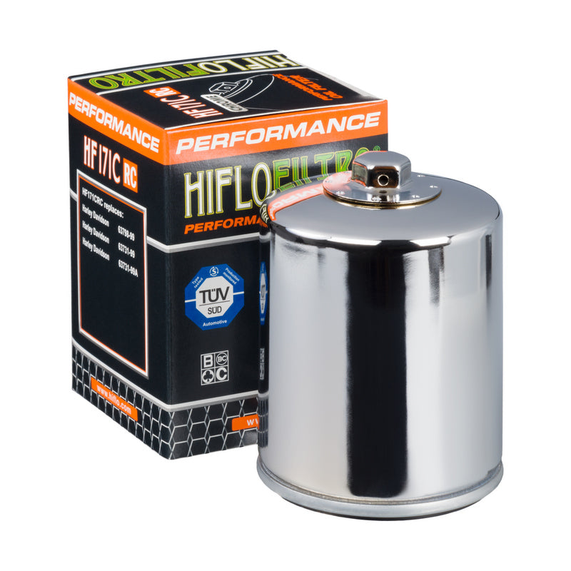 Hiflo Racing Motorcycle Oil Filter HF171BRC Replaces Harley 63731-99 - Chrome