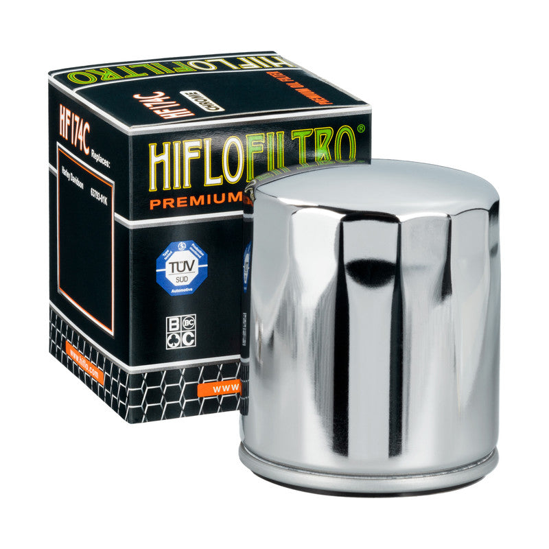 Hiflo Premium Motorcycle Oil Filter HF174C Replaces Harley 63793-01K - Chrome