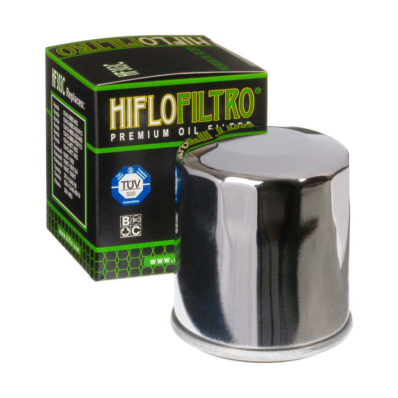 Hiflo Premuim Chrome Motorcycle Oil Filter HF303C Replaces Honda 15400-PFB-007
