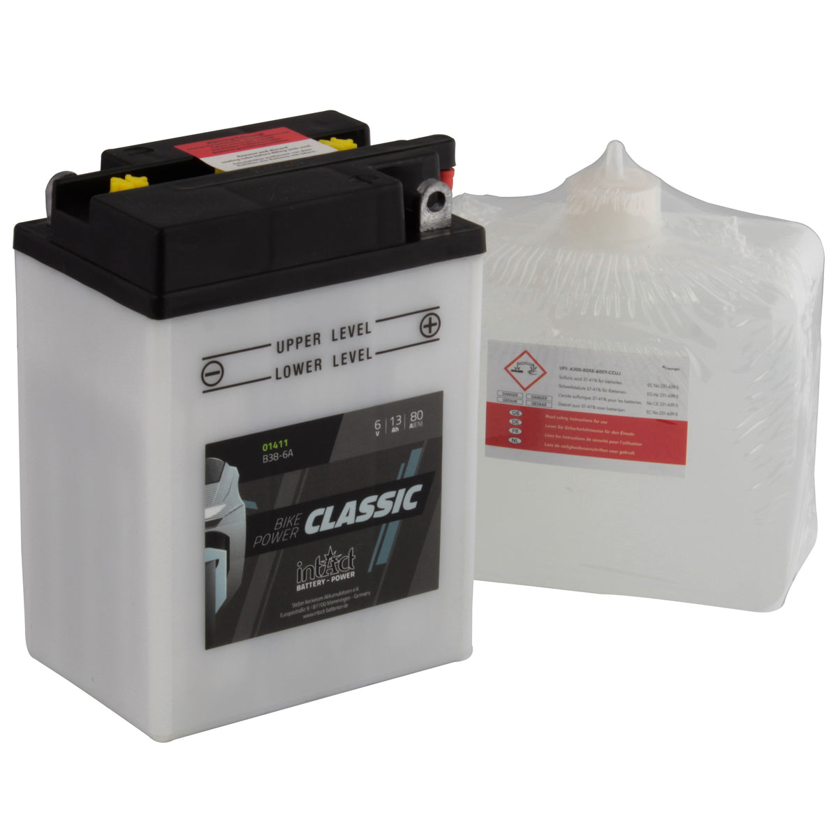 intAct B38-6A Classic Motorcycle Bike-Power Battery With Acid Pack