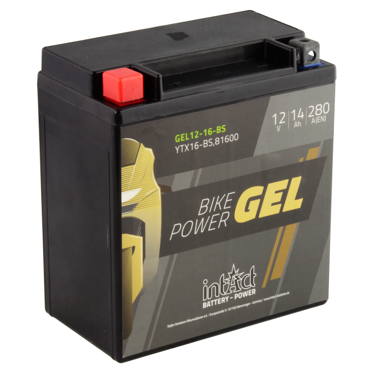 intAct YTX16-BS Gel Motorcycle Bike-Power Battery - Beedspeed