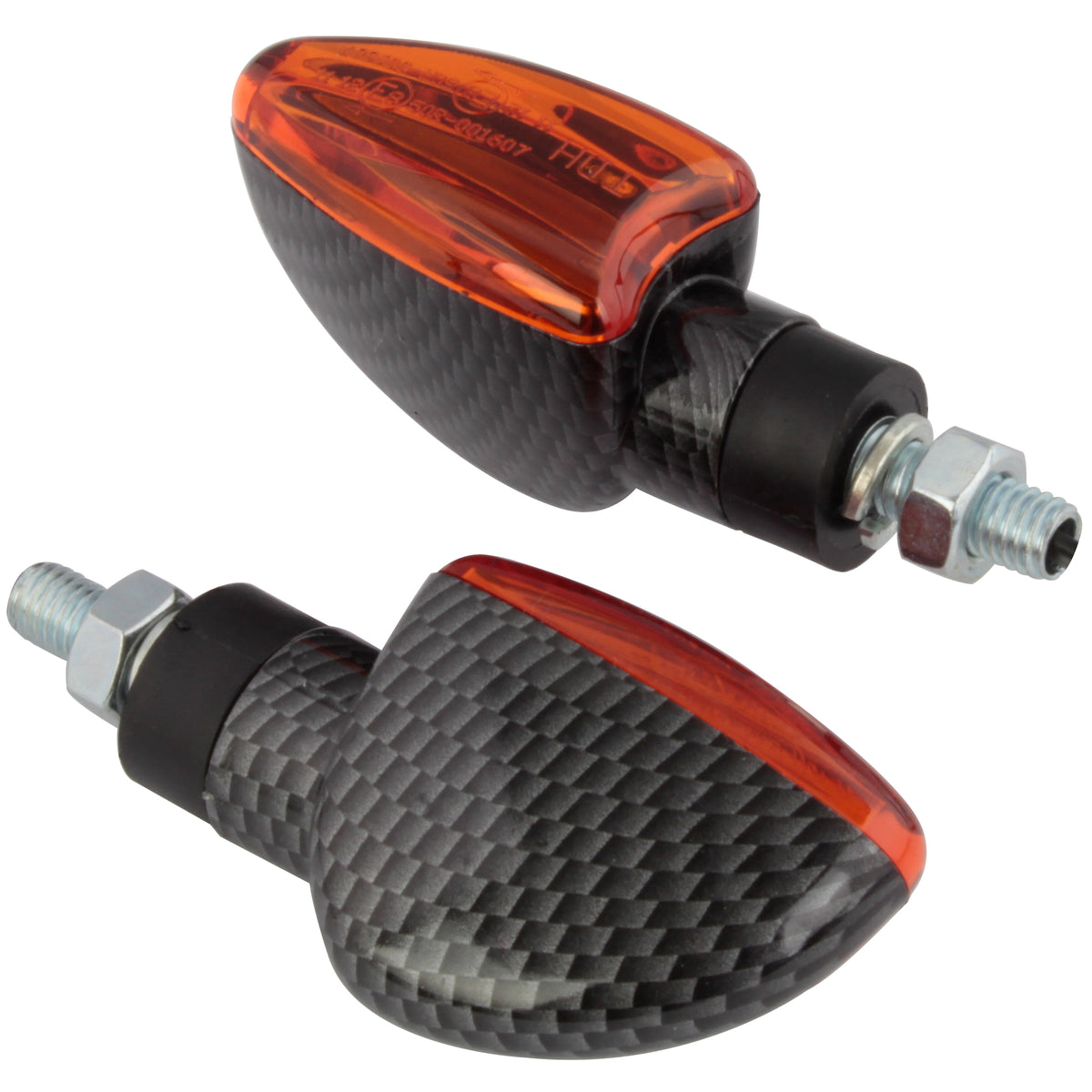 Bike It Short Stem Mini Spear Motorcycle Indicators Carbon Look Amber Lens MX