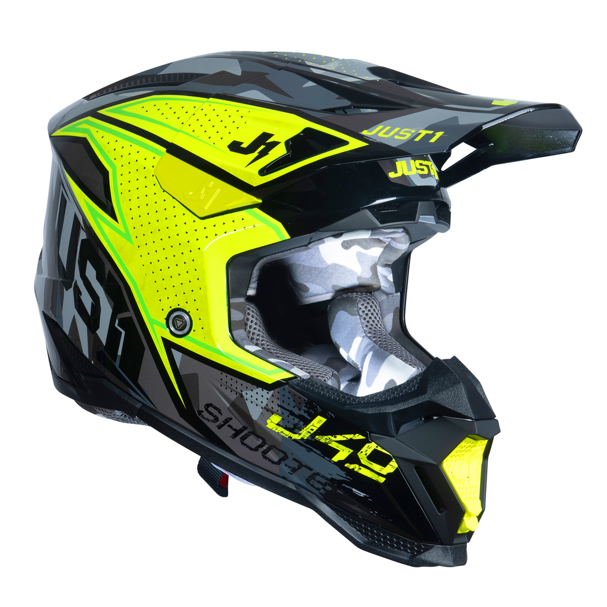 Just1 J40 Motocross Helmet Shooter Camo Fluo Yellow Black