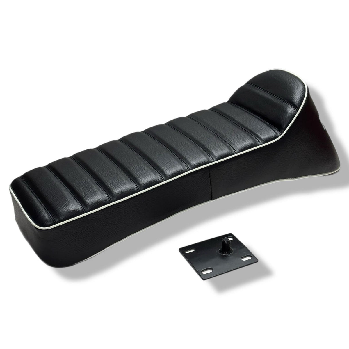 Lambretta S1-3 Li GP SX TV Ancillotti Long Slope Back Seat Side Catch - Black with White Piping & Logo