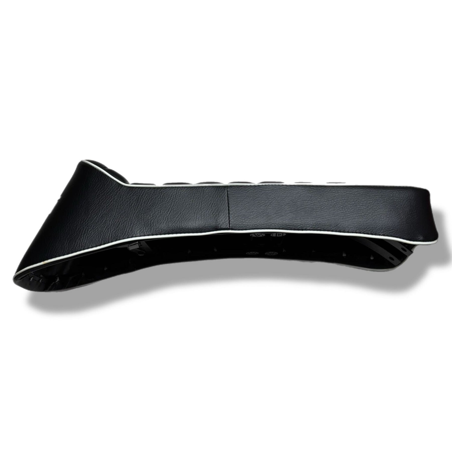 Lambretta S1-3 Li GP SX TV Ancillotti Long Slope Back Seat Side Catch - Black with White Piping & Logo