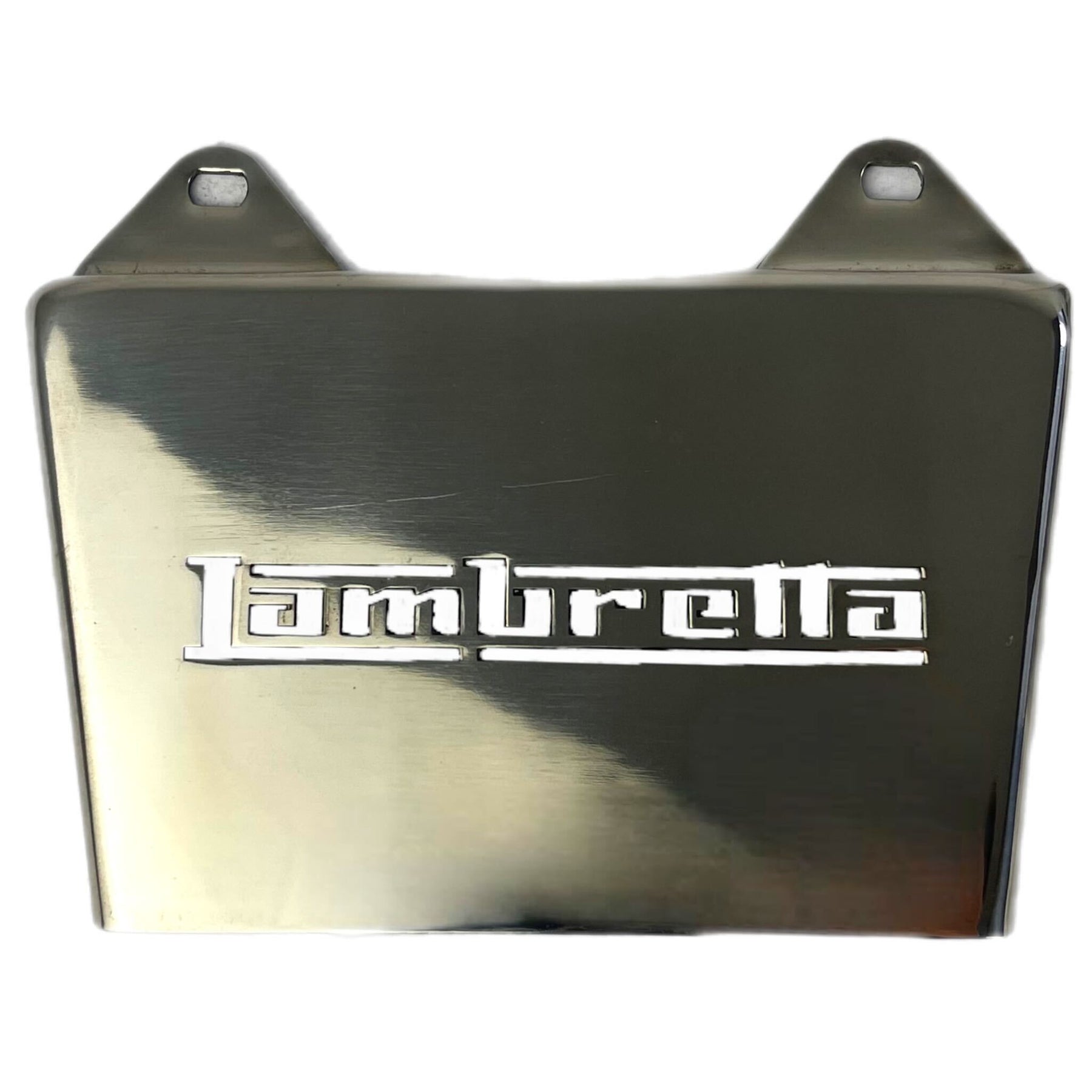 Lambretta Series 1-3 Li GP SX TV 'Lambretta' Laser Cut Rear Mudflap - Polished Stainless Steel