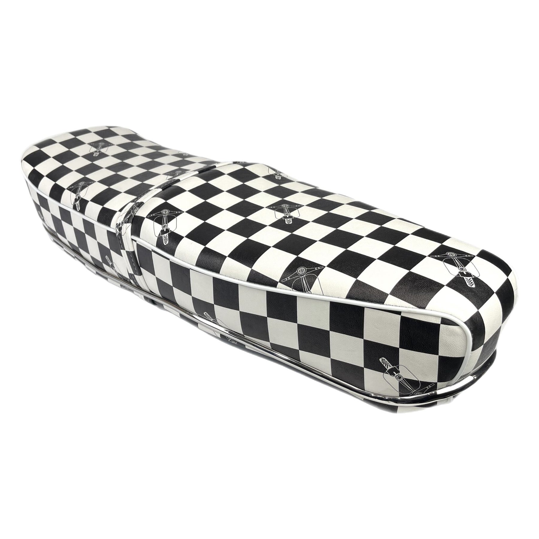 Lambretta Series 1 2 3 Li GP SX TV Pegasus Style Seat - Black & White Chequered With Stainless Steel Trim