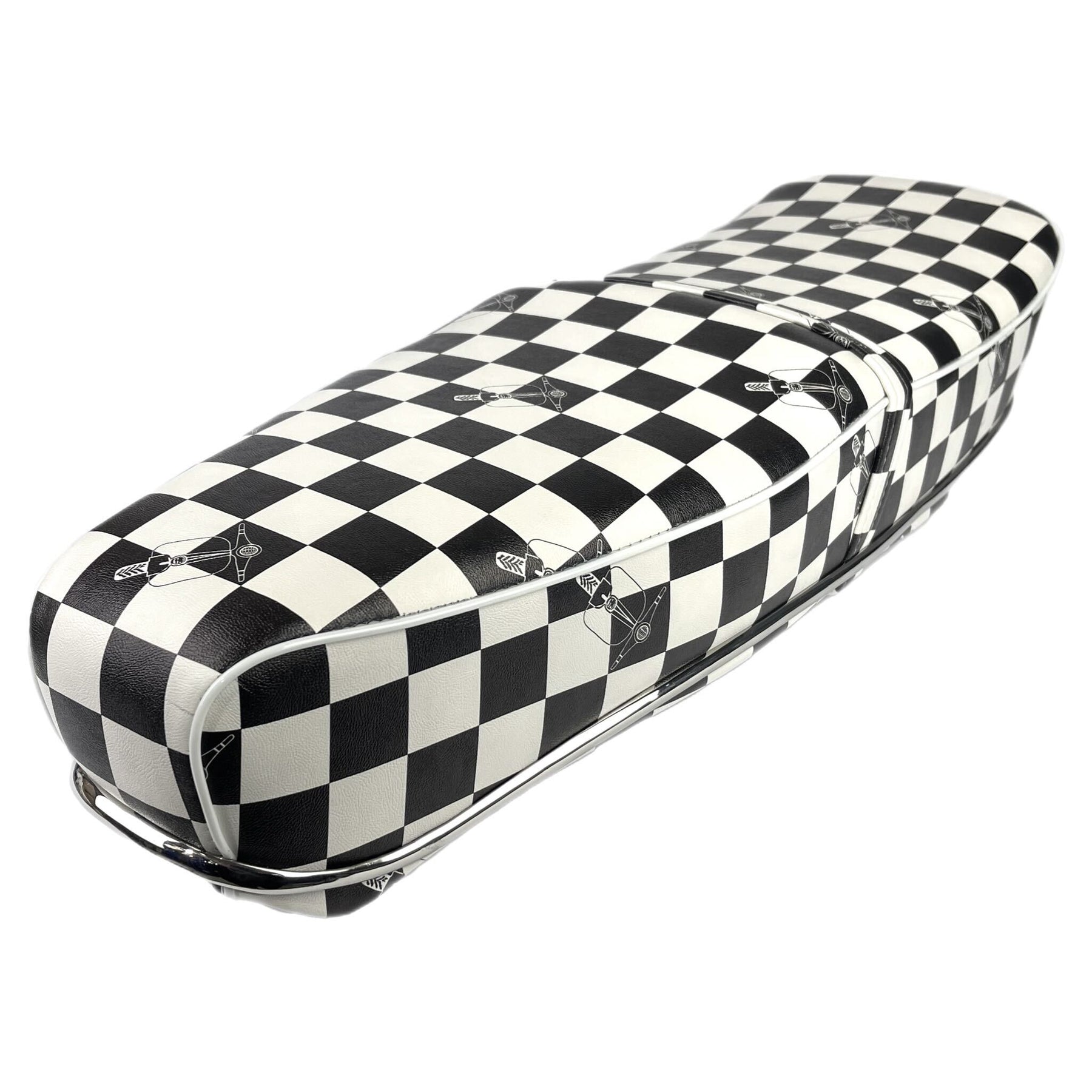 Lambretta Series 1 2 3 Li GP SX TV Pegasus Style Seat - Black & White Chequered With Stainless Steel Trim