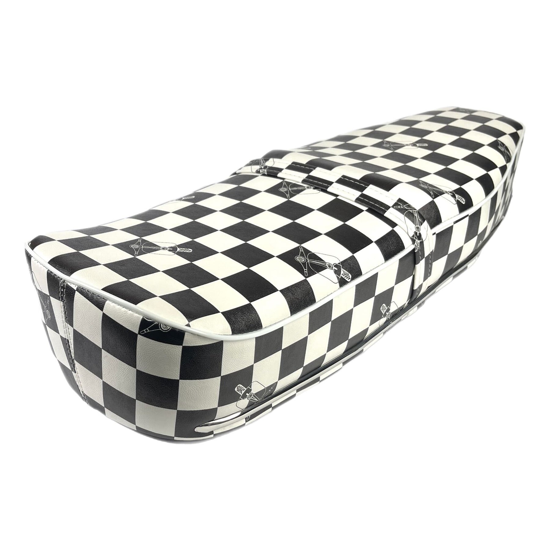 Lambretta Series 1 2 3 Li GP SX TV Pegasus Style Seat - Black & White Chequered With Stainless Steel Trim