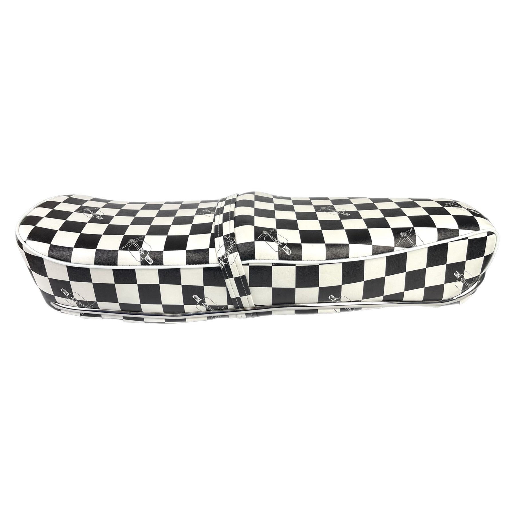 Lambretta Series 1 2 3 Li GP SX TV Pegasus Style Seat - Black & White Chequered With Stainless Steel Trim