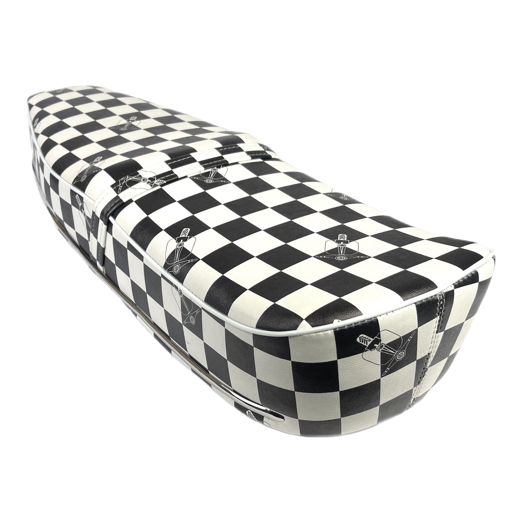 Lambretta Series 1 2 3 Li GP SX TV Pegasus Style Seat - Black & White Chequered With Stainless Steel Trim