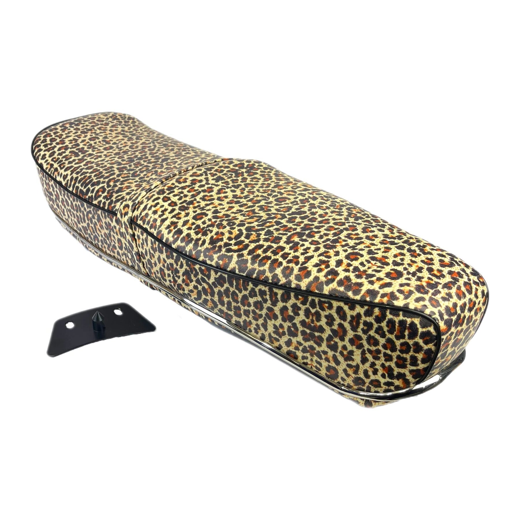 Lambretta Series 1 2 3 Li GP SX TV Pegasus Style Seat - Leopard Print With Stainless Steel Trim