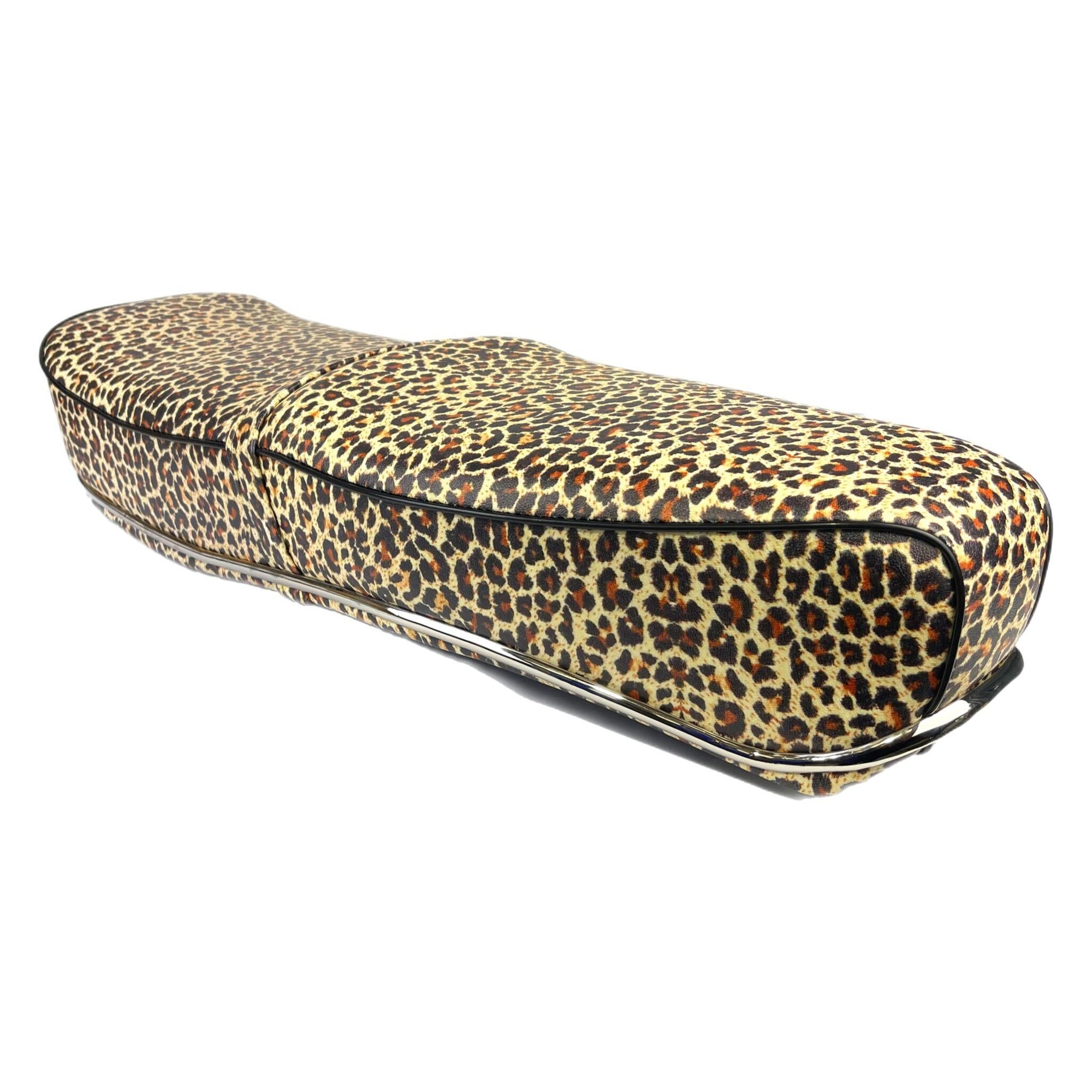 Lambretta Series 1 2 3 Li GP SX TV Pegasus Style Seat - Leopard Print With Stainless Steel Trim