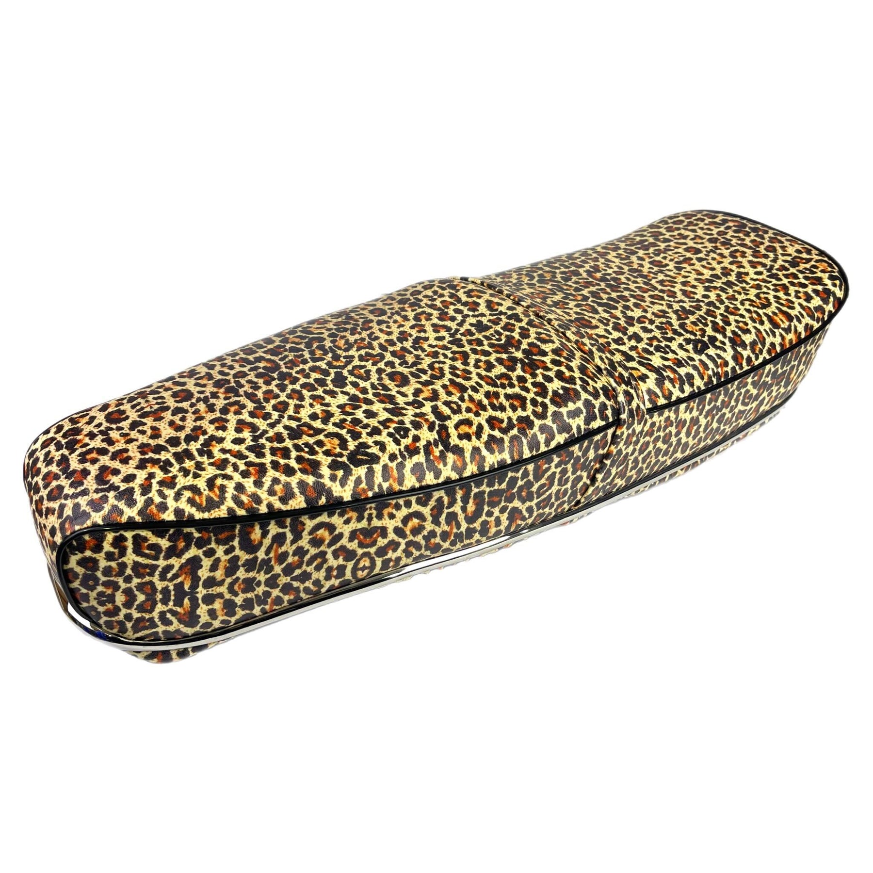 Lambretta Series 1 2 3 Li GP SX TV Pegasus Style Seat - Leopard Print With Stainless Steel Trim