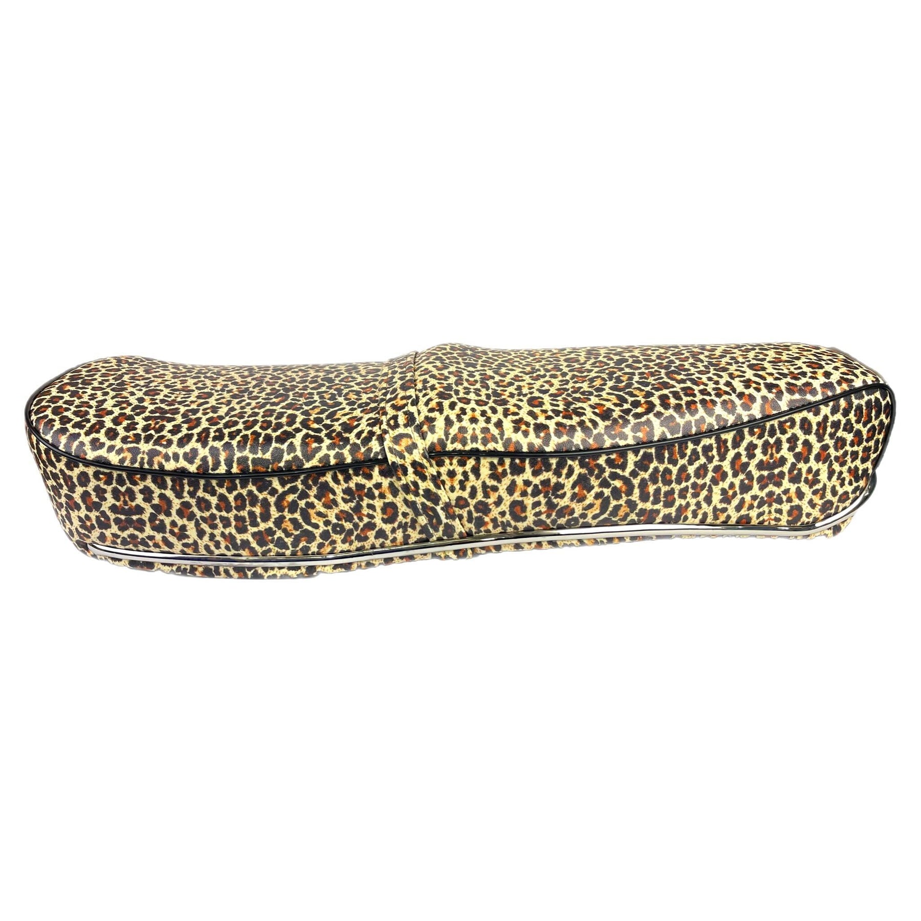 Lambretta Series 1 2 3 Li GP SX TV Pegasus Style Seat - Leopard Print With Stainless Steel Trim