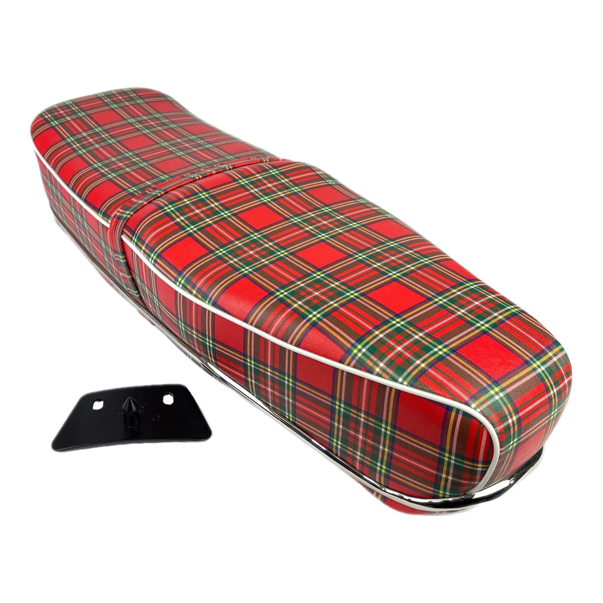 Lambretta Series 1 2 3 Li GP SX TV Pegasus Style Seat - Red Tartan With Stainless Steel Trim