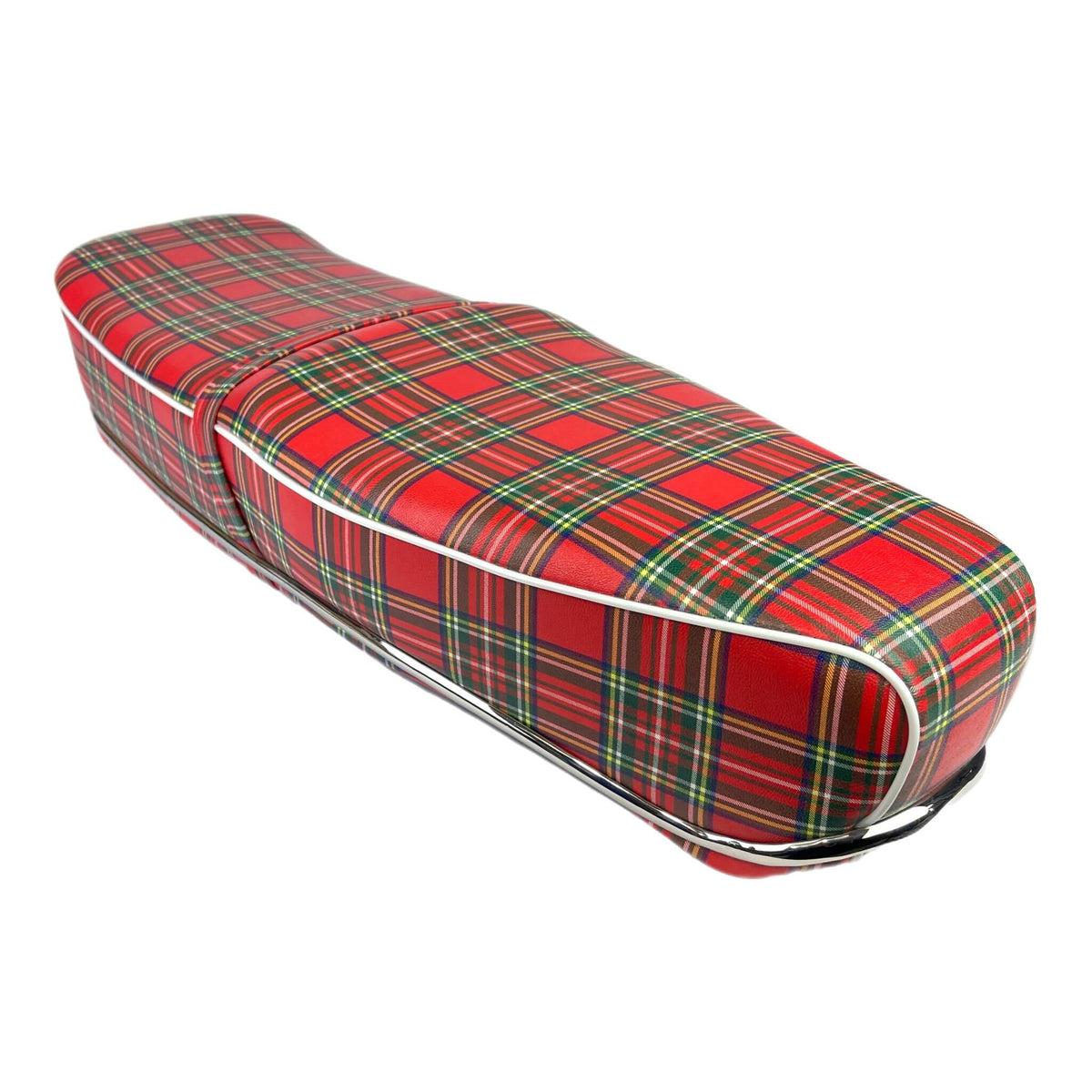 Lambretta Series 1 2 3 Li GP SX TV Pegasus Style Seat - Red Tartan With Stainless Steel Trim