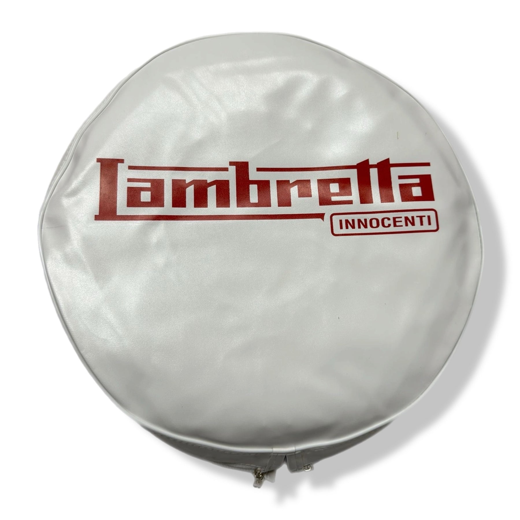 Lambretta 10" Spare Wheel Cover - White with Oxblood Red Logo