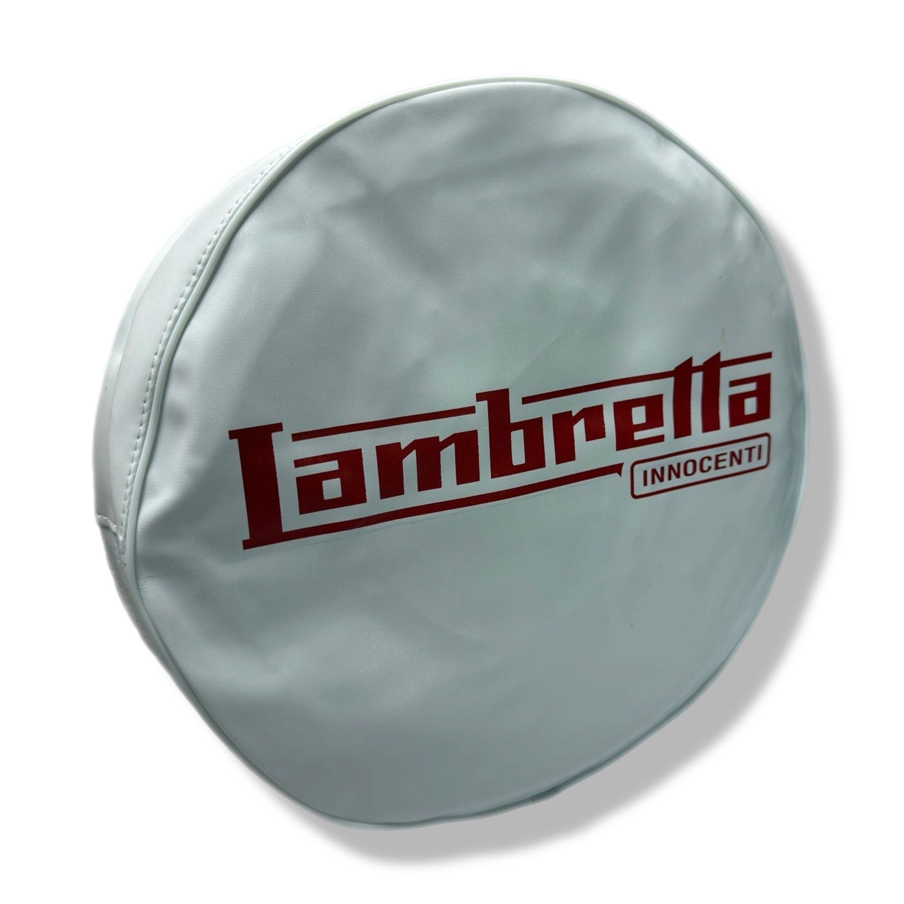 Lambretta 10" Spare Wheel Cover - White with Oxblood Red Logo