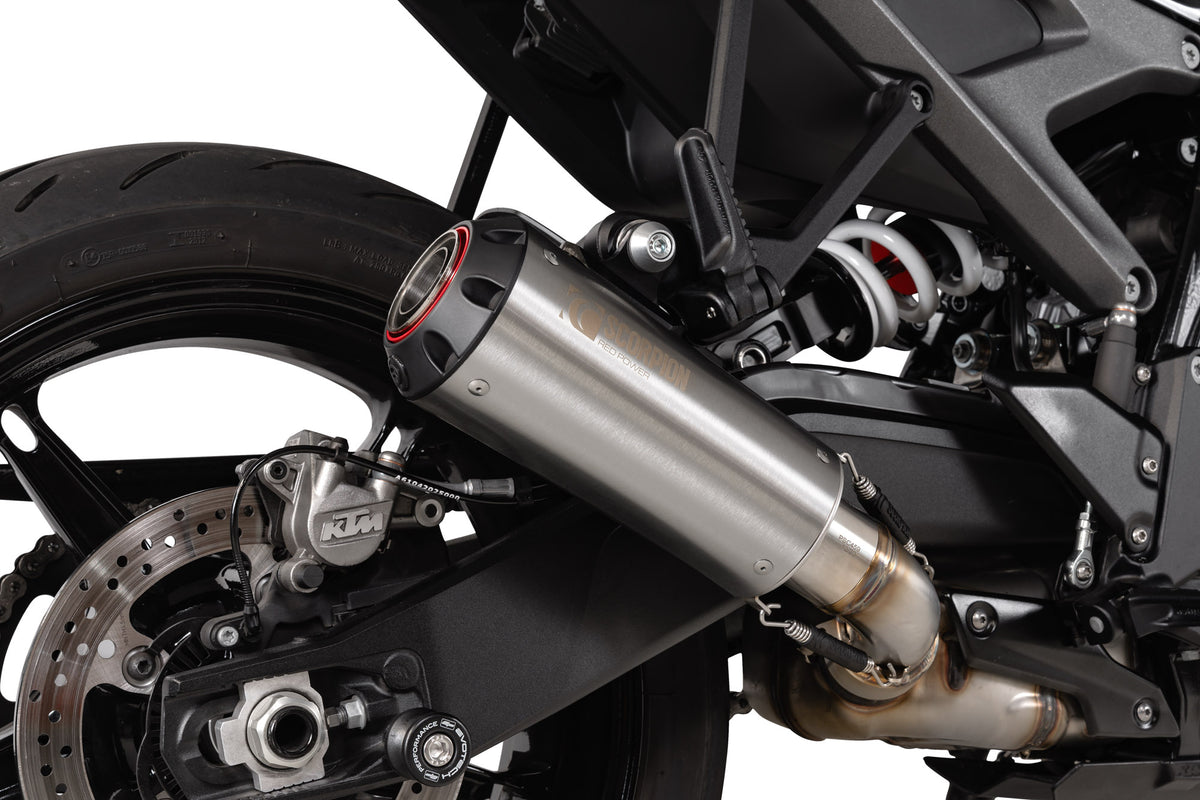KTM Duke 990 (2024–2025) Scorpion Exhaust Red Power Slip-on - Brushed Stainless