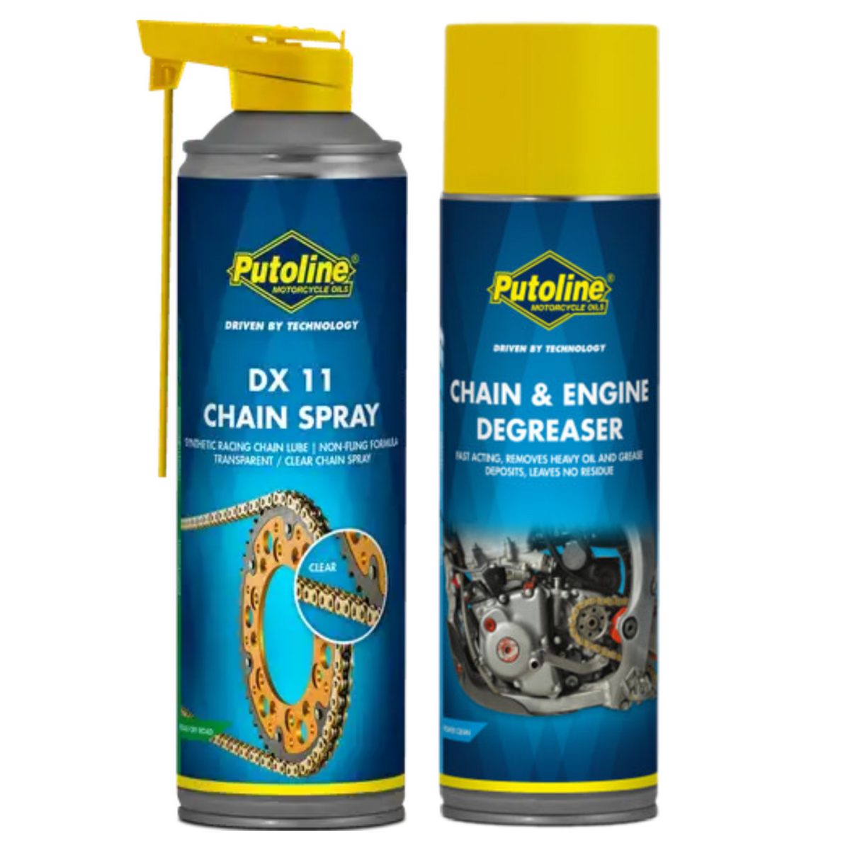 Putoline DX11 High Performance On/Off Road Chain Spray Lube and Engine Degreaser 600ml + 500ml