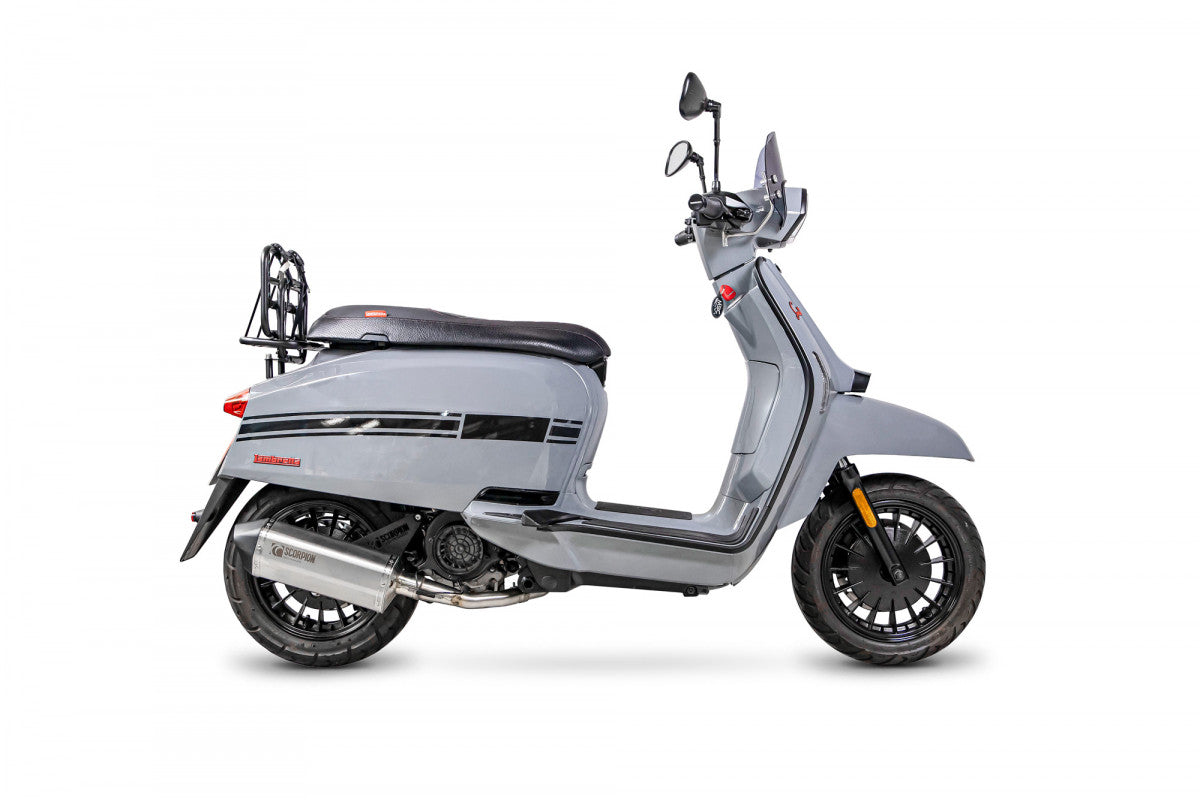 Lambretta V125 Special (2021 - 2025) SCORPION Performance Exhaust Serket Parallel Slip On – Brushed Stainless