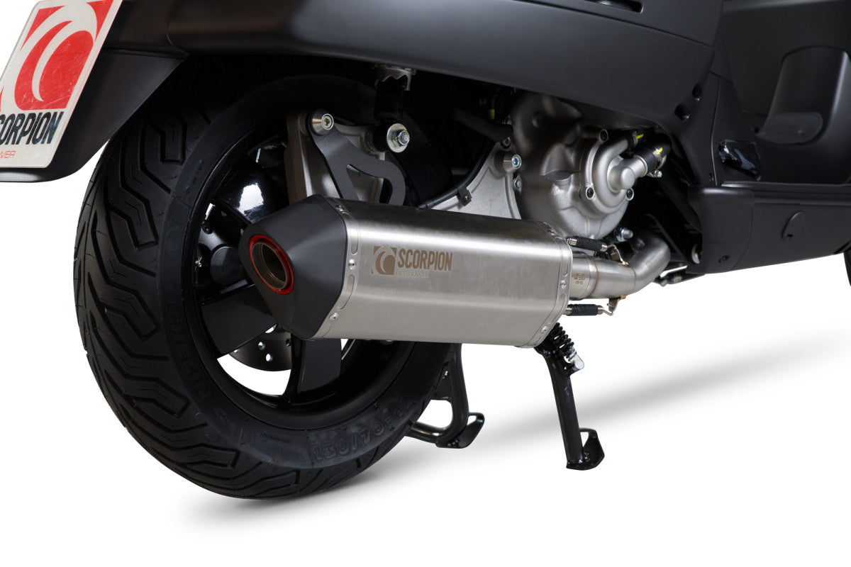 Vespa GTV 300 Super (2010-2017) SCORPION Exhaust Serket Full System – Brushed Stainless Steel