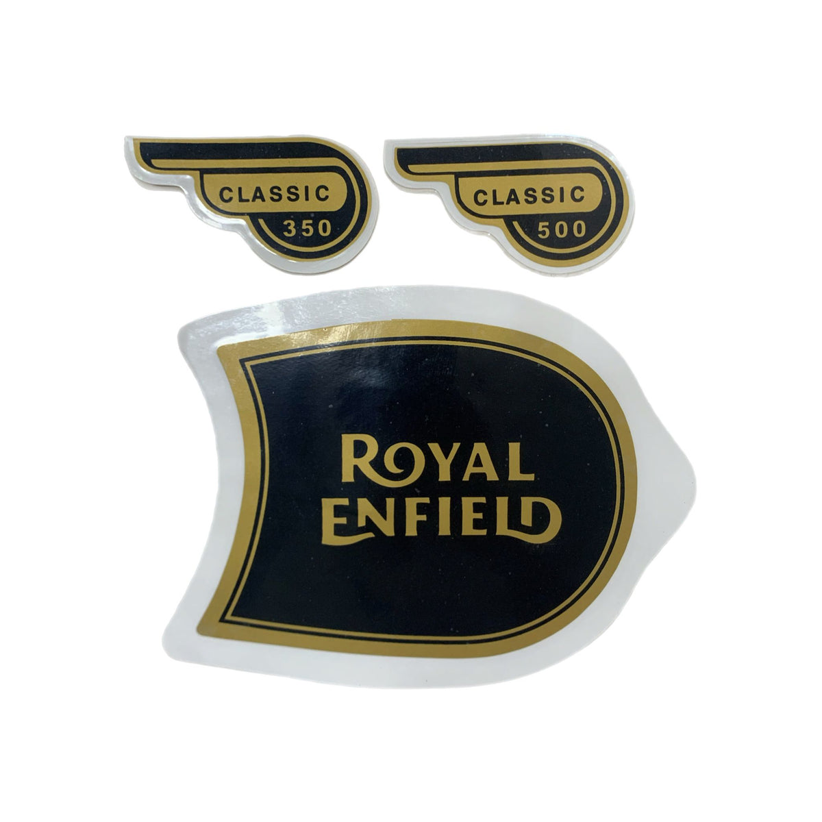 Royal Enfield Classic 350 500 Fuel Tank & Tool Box Protector Badge & Sticker Set - Black & Gold
