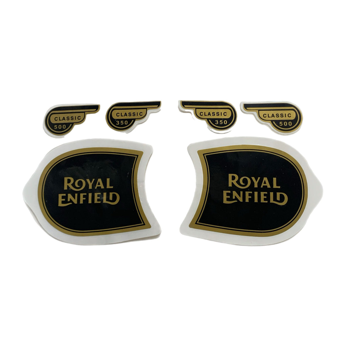 Royal Enfield Classic 350 500 Fuel Tank & Tool Box Protector Badge & Sticker Set - Black & Gold