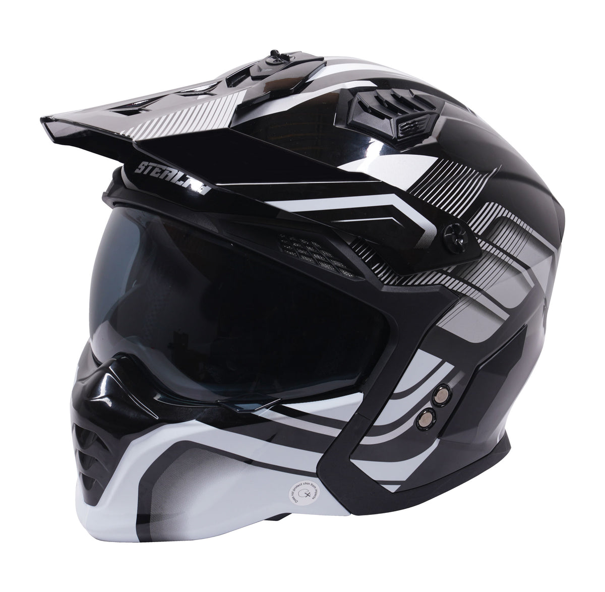 Stealth Fighter Multi Function Motorcycle Full & Open Face Helmet Graphic Orbit Black & Silver Gloss