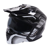 Stealth Fighter Multi Function Motorcycle Full & Open Face Helmet Graphic Orbit Black & Silver Gloss