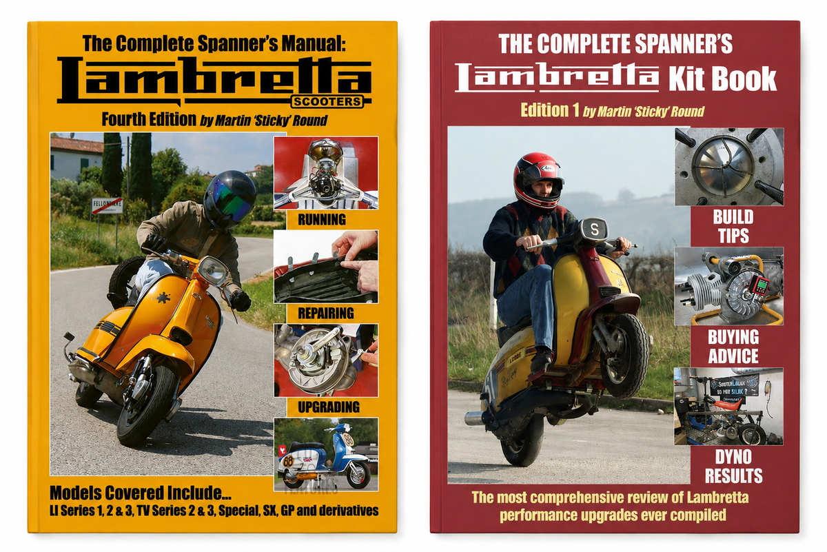The Complete Spanner’s Stickys Sticky Lambretta Kit Book & Fourth Edition Stickys Workshop Guide Bundle