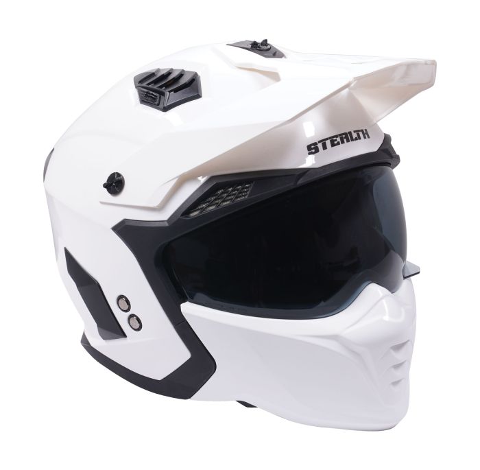 Stealth Fighter Multi Function Motorcycle Full & Open Face Helmet - Gloss White