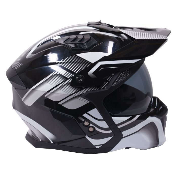 Stealth Fighter Multi Function Motorcycle Full & Open Face Helmet Graphic Orbit Black & Silver Gloss